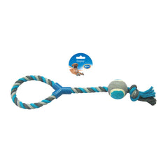 Duvo Tug Toy Knotted Cotton Loop With Tennis Ball Grey/Blue 48cm