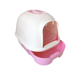 Semi-automatic Hooded Cat Litter Box With Handle Detachable Flip Cat Litter Boxes -Size – 53*41*41 cm – Pink Color