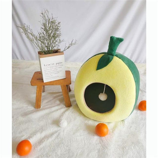 PETS CLUB IGLOO CAT BED INDOOR HOUSE - YELLOW WITH GREEN - 45*52*58 CM LARGE