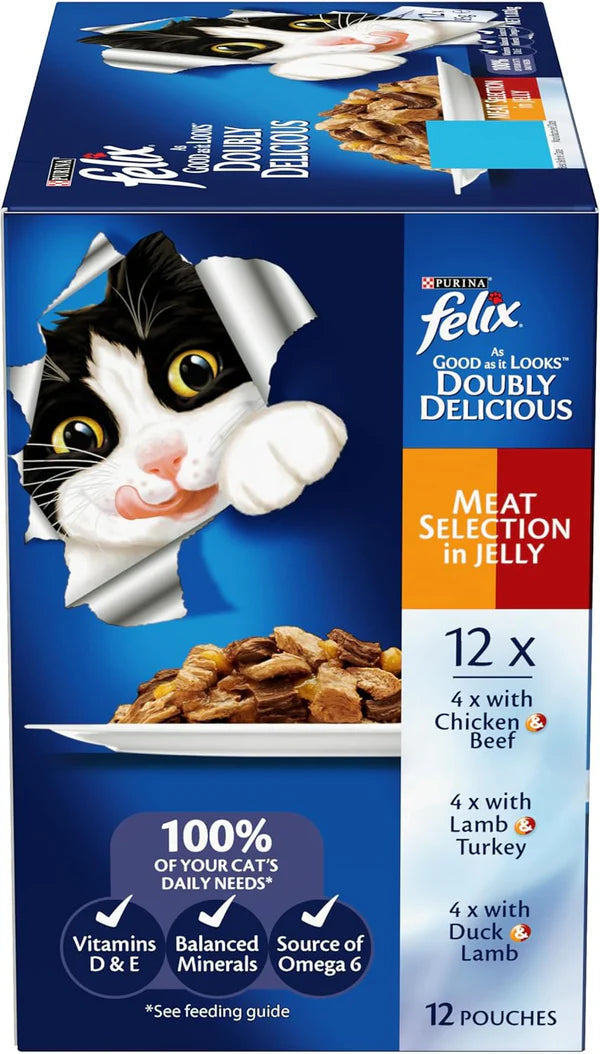 Purina Felix As Good As It Looks Doubly Delicious Meat Selection Wet Cat Food with Meat & Poultry in Jelly 12*85g