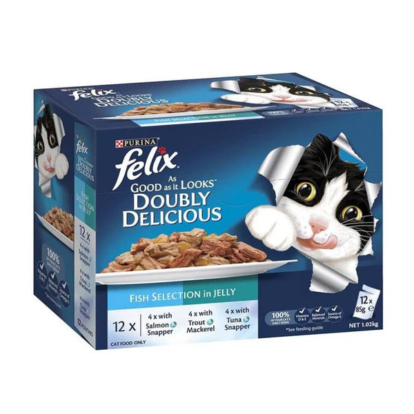 Purina Felix As Good As It Looks Doubly Delicious Fish Selection Wet Cat Food with Seafood in Jelly 12*85g