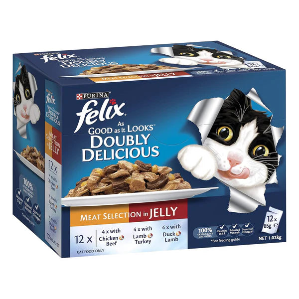 Purina Felix As Good As It Looks Doubly Delicious Meat Selection Wet Cat Food with Meat & Poultry in Jelly 12*85g