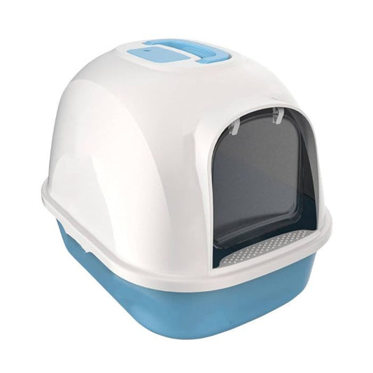 Hooded Cat Litter Tray – Integrally Moulded Clips, Handle And Swing Door , Size – 53*41*41 cm -Blue Color