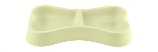 PETS CLUB BONE SHAPE PLASTIC DOUBLE BOWL 24.5*13*3.5CM-GREEN