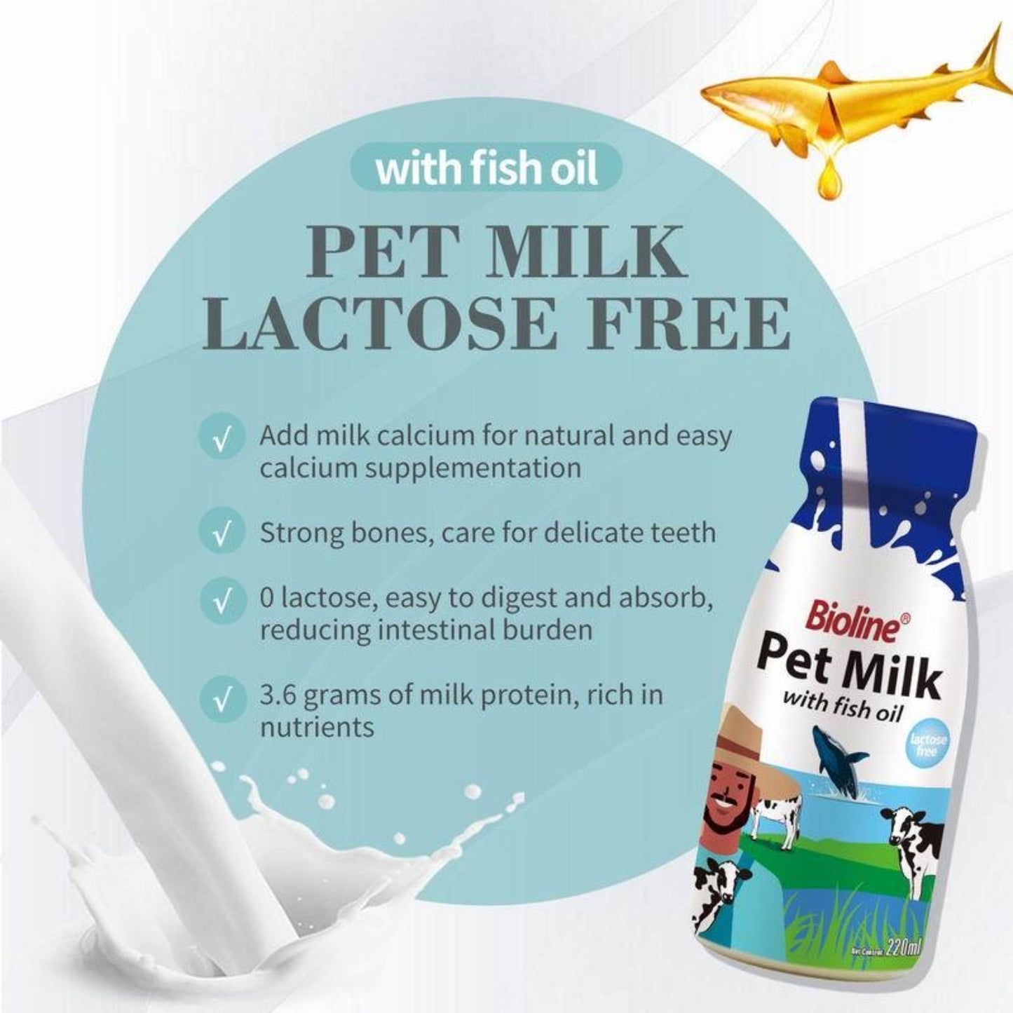 Bioline Pet Milk with Fish Oil for Cats & Dogs 220ml