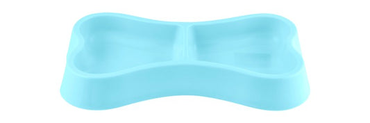 PETS CLUB BONE SHAPE PLASTIC DOUBLE BOWL 24.5*13*3.5CM-BLUE