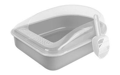Petbroo Transparent Semi Enclosed Litter Box Large Gray