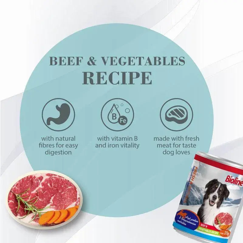 Bioline Canned Dog Food  Beef & Vegetables 375g