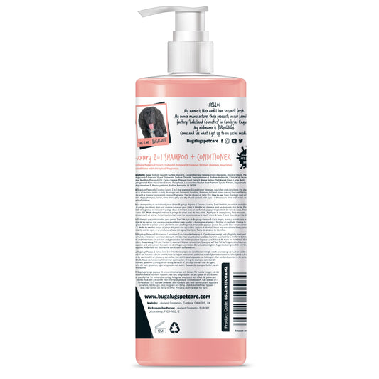 Bugalugs Luxury 2 In 1 Papaya & Coconut Dog Shampoo & Conditioner 500ml (16.9 Fl Oz)