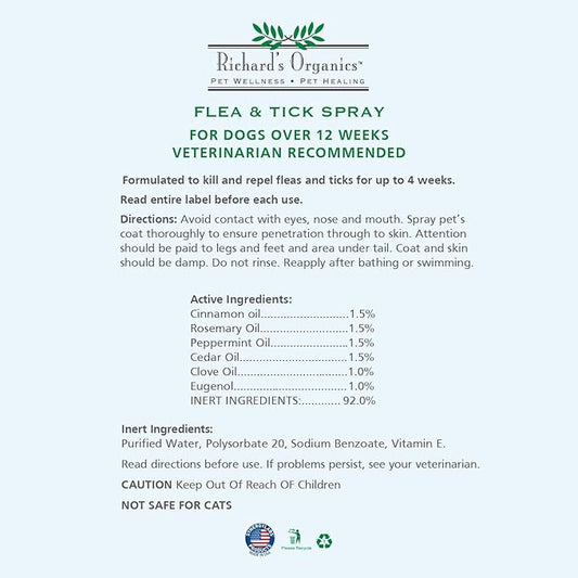 Synergy Labs Richard Organic Flea & Tick Spray - Dog 354ml