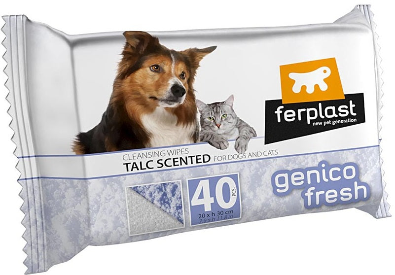 Ferplast Genico Fresh Wet cleaning Wipes[Count - 40, Flavor - Talc, Dimension - 20 x 30cm]