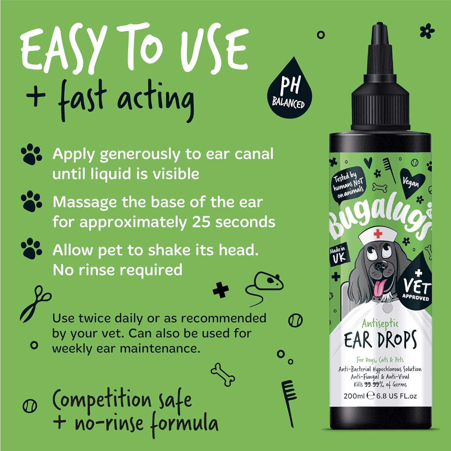 Bugalugs Antiseptic Ear Drops 200ml (6.8 Fl Oz)