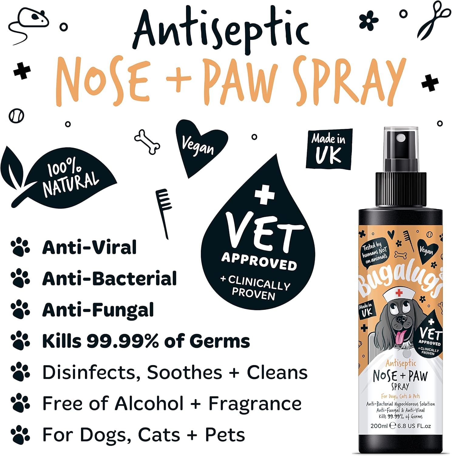 Bugalugs Antiseptic Paw & Nose Spray 200ml