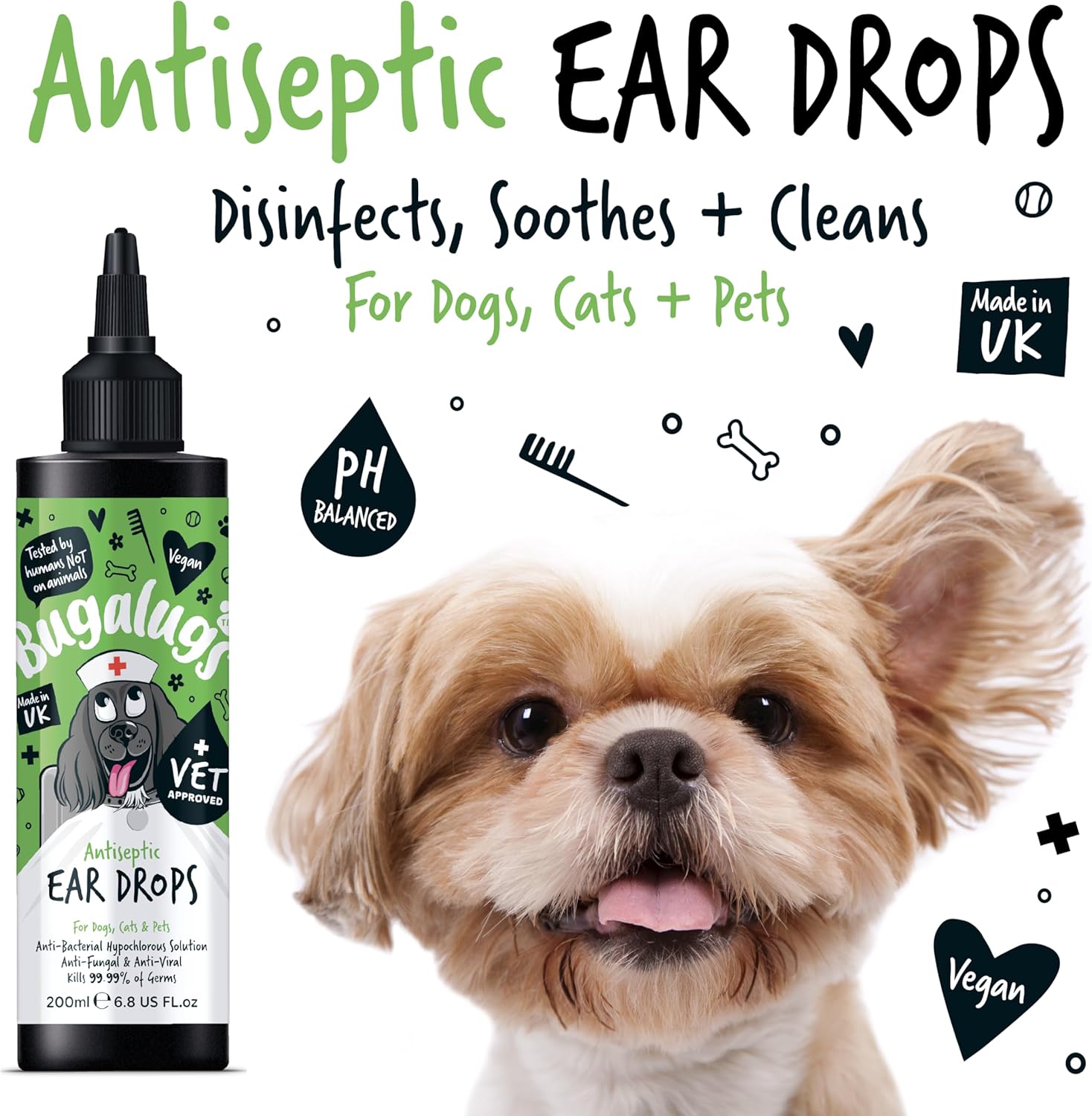 Bugalugs Antiseptic Ear Drops 200ml (6.8 Fl Oz)