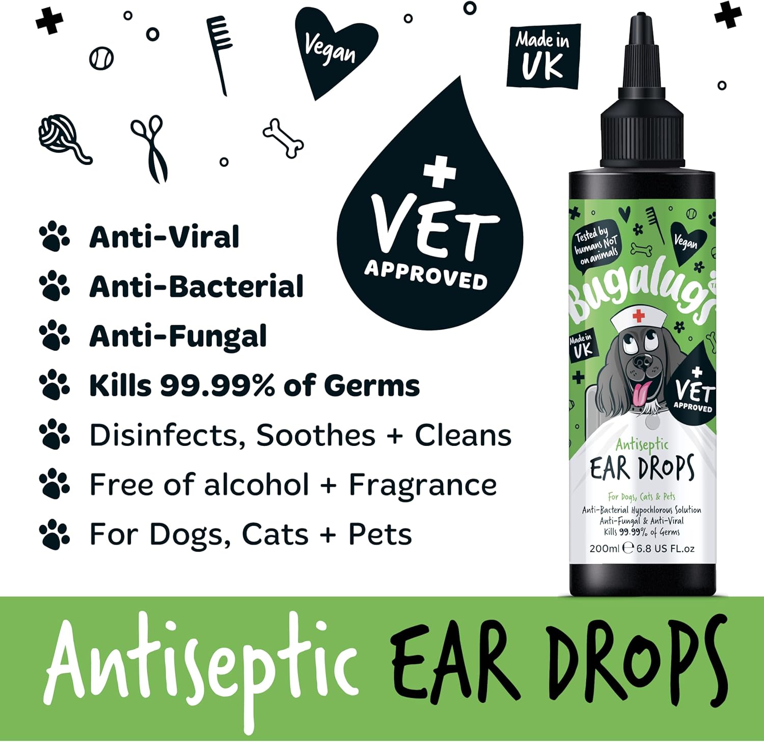 Bugalugs Antiseptic Ear Drops 200ml (6.8 Fl Oz)