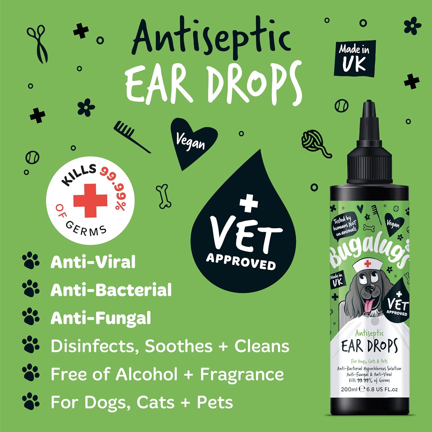 Bugalugs Antiseptic Ear Drops 200ml (6.8 Fl Oz)