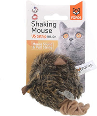 FOFOS Pull String & Sound Chip Brown Shaking Mouse Cat Toy