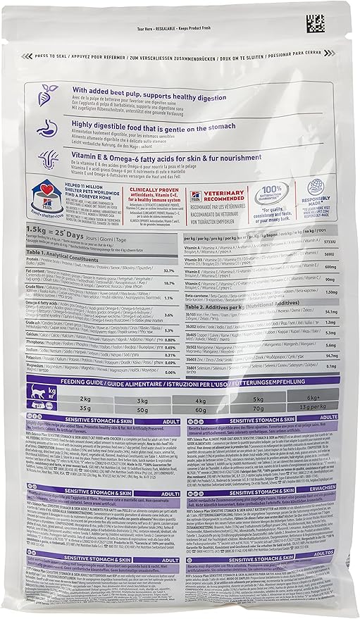 Hills SP Adult Cat Sensitive Stomach & Skin Chicken 1.5kg