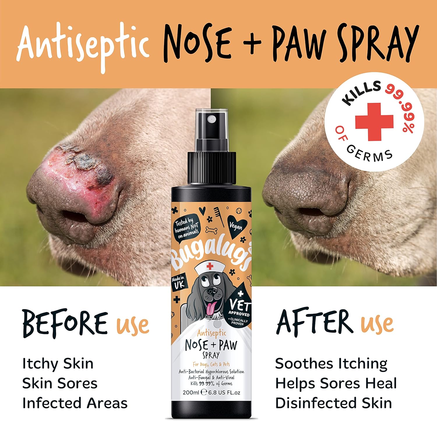 Bugalugs Antiseptic Paw & Nose Spray 200ml