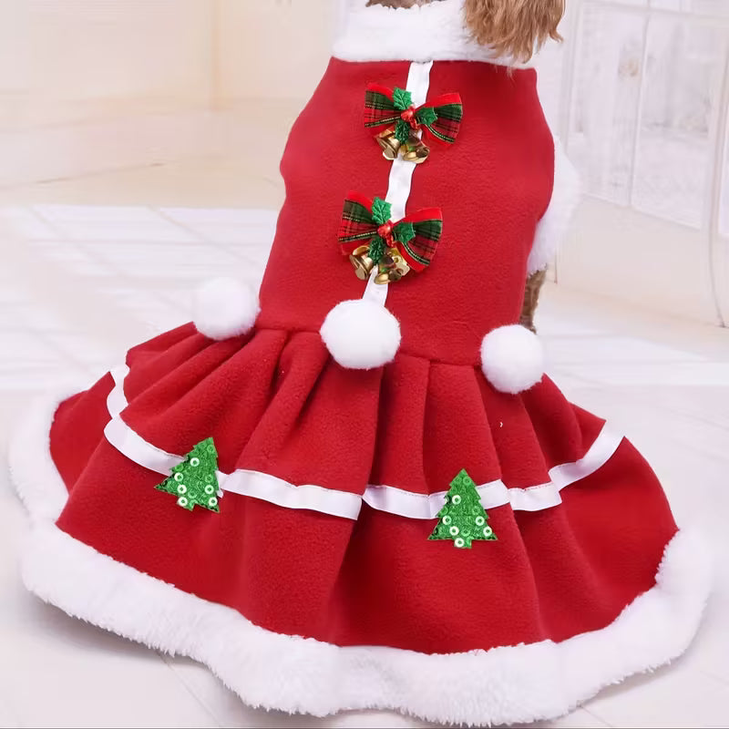 Pets Club Christmas Dog Dress with Fluffy - Winter Outfit -Small