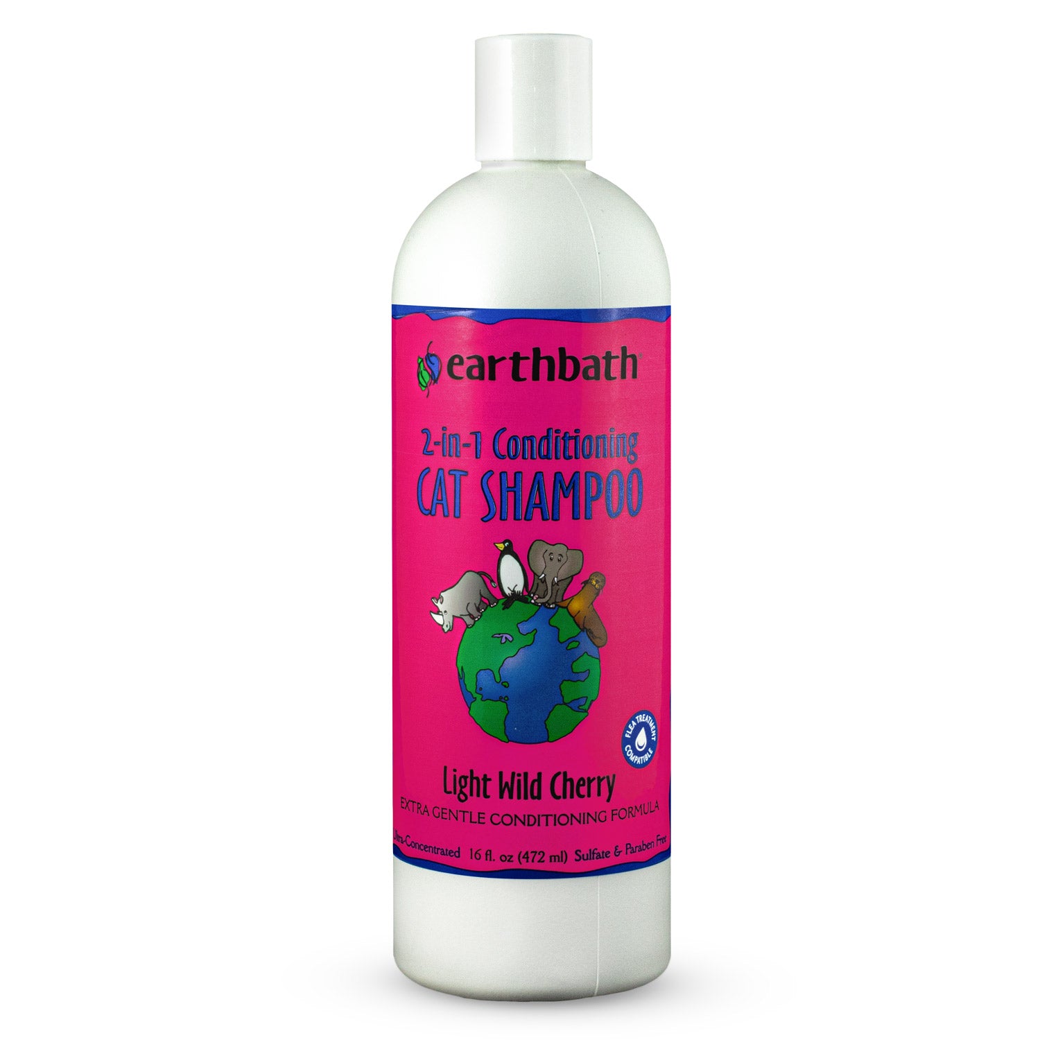 Earthbath® 2-in-1 Conditioning Cat Shampoo, Light Wild Cherry, Extra Gentle Conditioning Formula 16oz