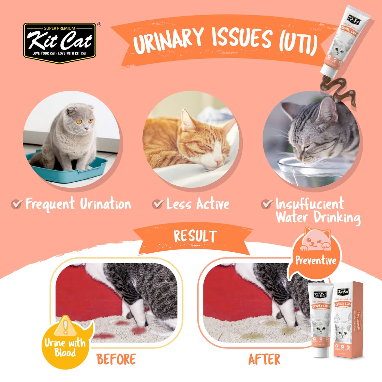 Kit Cat Daily Nutritional Supplement Gel For Cats & Kittens - Urinary Care (120g)