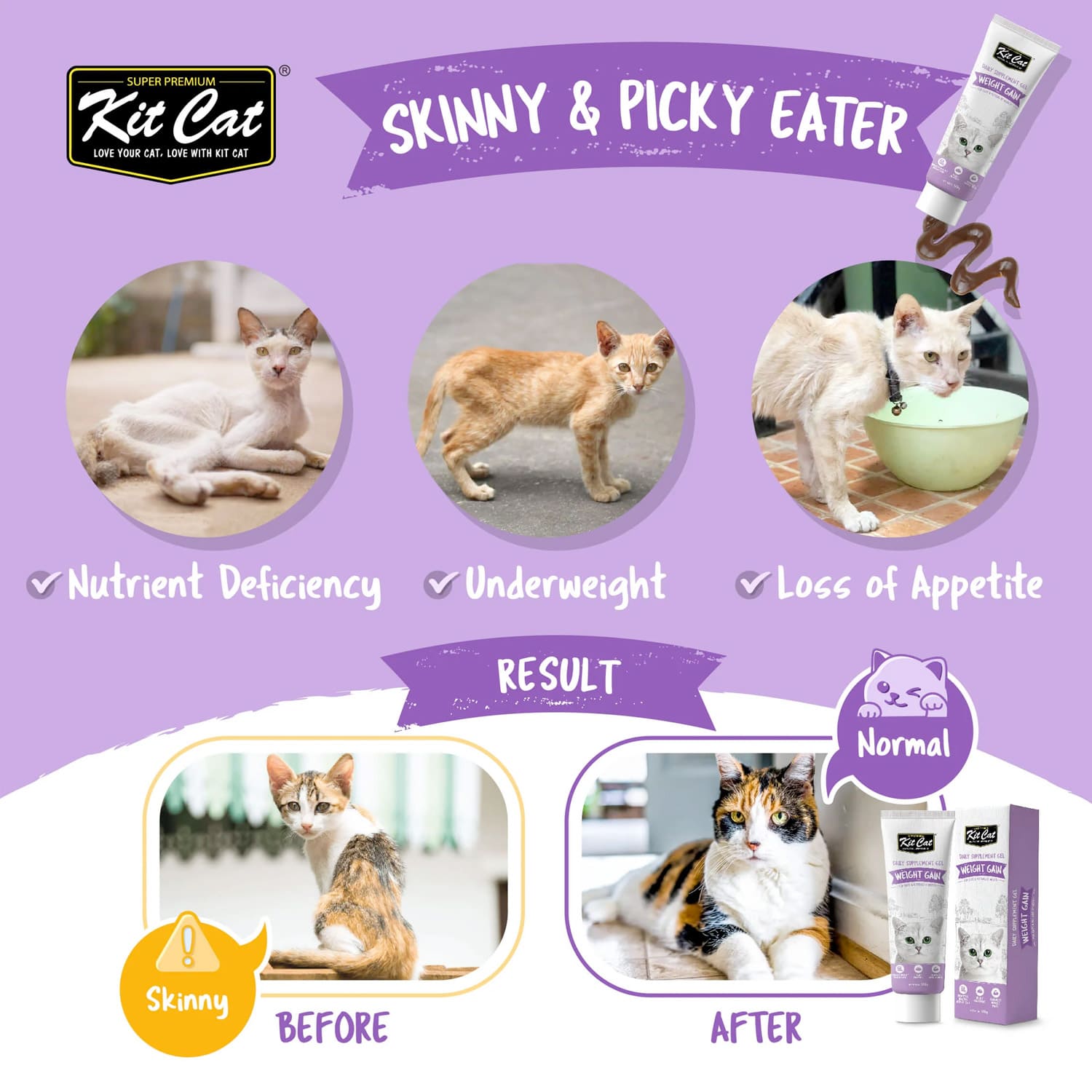Kit Cat Daily Nutritional Supplement Gel For Cats & Kittens- Weight Gain (120g)