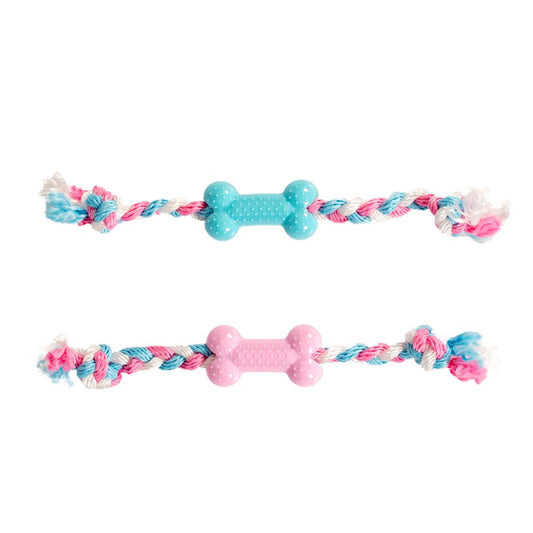 Duvo+ Dogtoy Puppy TPR Bone With Cotton Rope 35cm