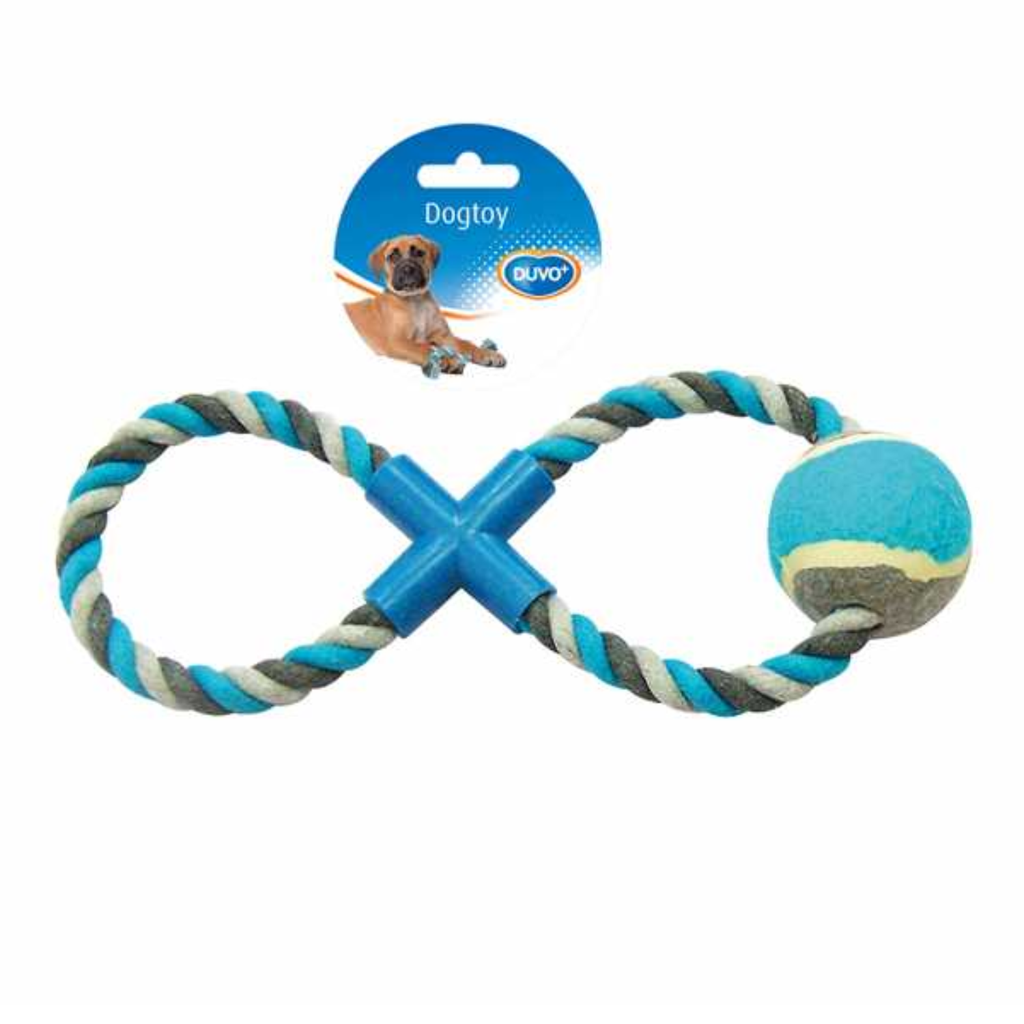 Duvo+ Knotted Cotton 8-Pull Ring With Tennis Ball 28cm Grey/Blue
