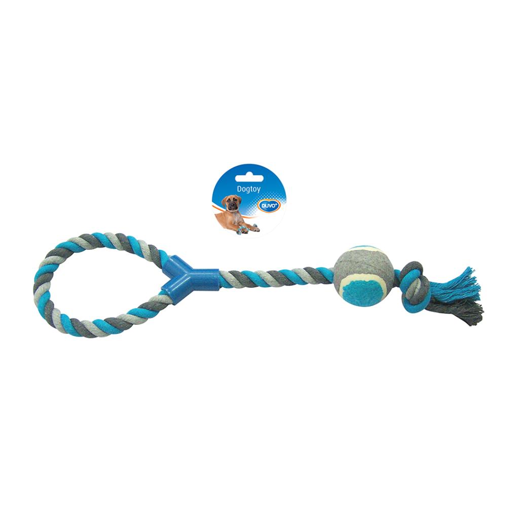 Duvo Tug Toy Knotted Cotton Loop With Tennis Ball Grey/Blue 48cm