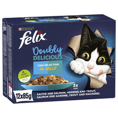 Purina Felix Doubly Delicious Fish Selection Wet Food in Jelly for Adult Cats box
