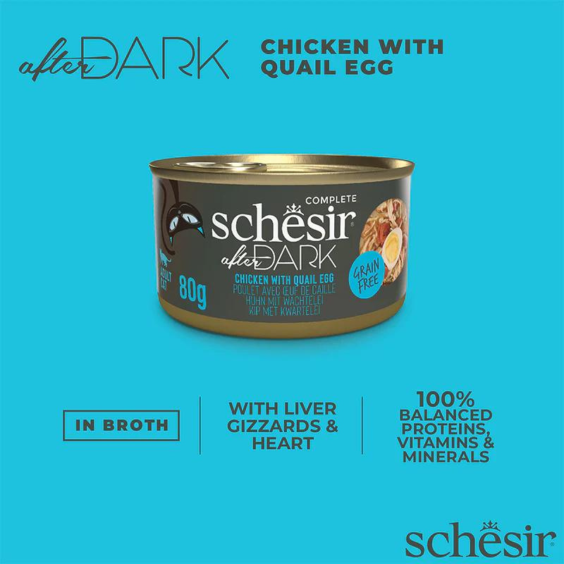 Schesir After Dark Wholefood in Broth Chicken with Quail Egg 80g