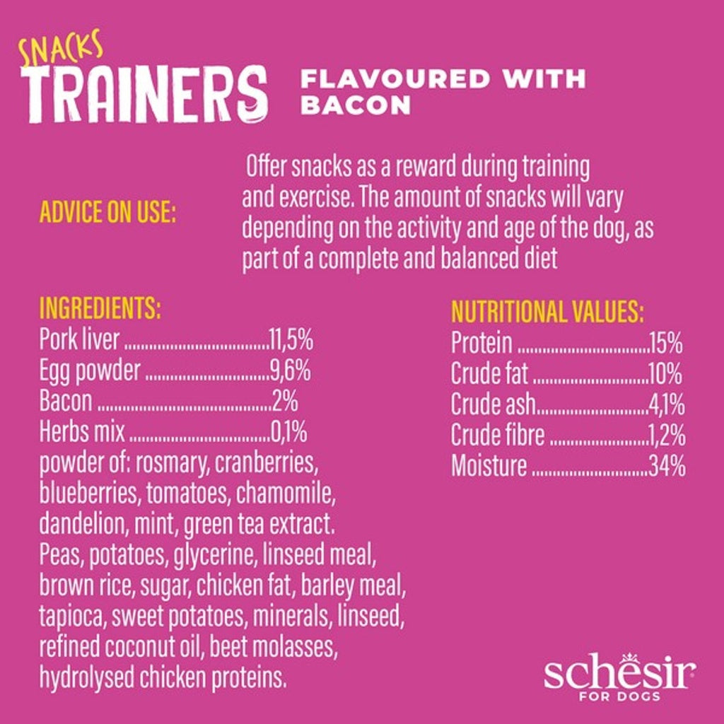 schesir dog snacks trainers soft & chewy 113g-bacon