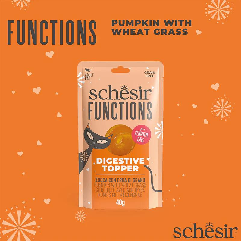 Schesir Functions Cat Pouch Digestive Topper Pumpkin with Wheat Grass 40g