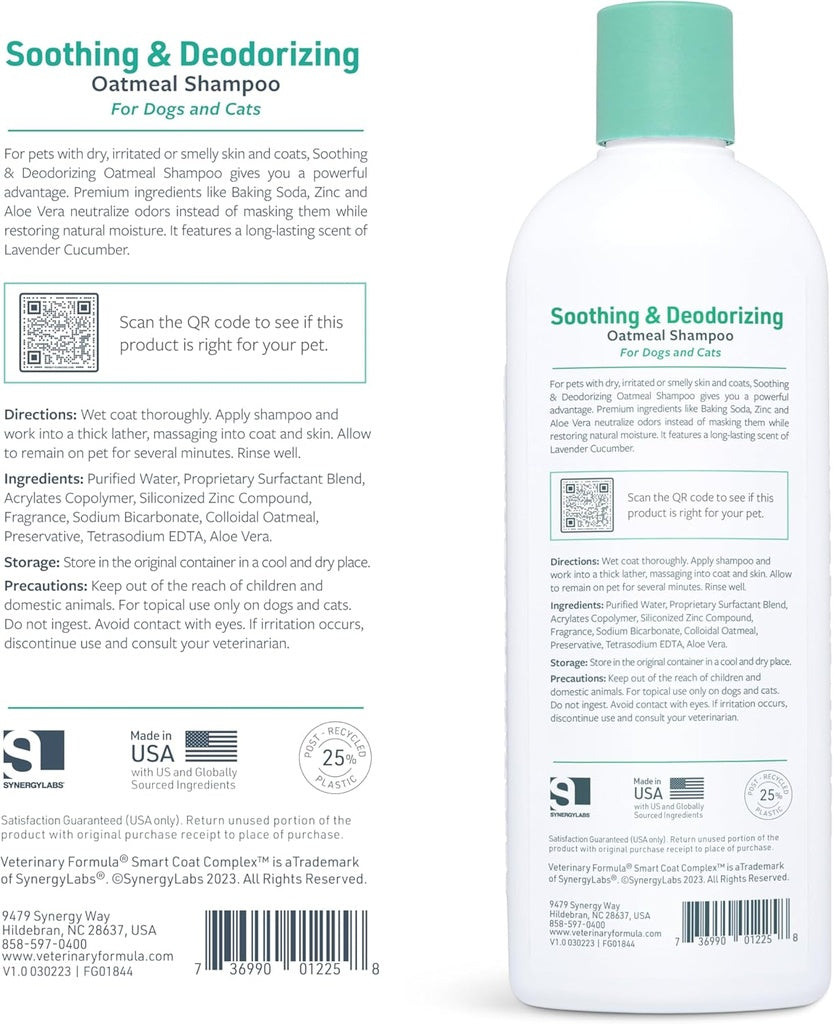 Synergy Labs Veterinary Soothing & Deodorizing Oatmeal Shampoo 17oz - 503ml