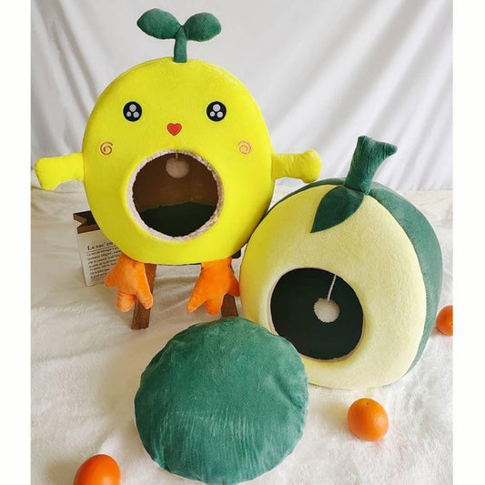PETS CLUB IGLOO CAT BED INDOOR HOUSE - YELLOW WITH GREEN - 45*52*58 CM LARGE