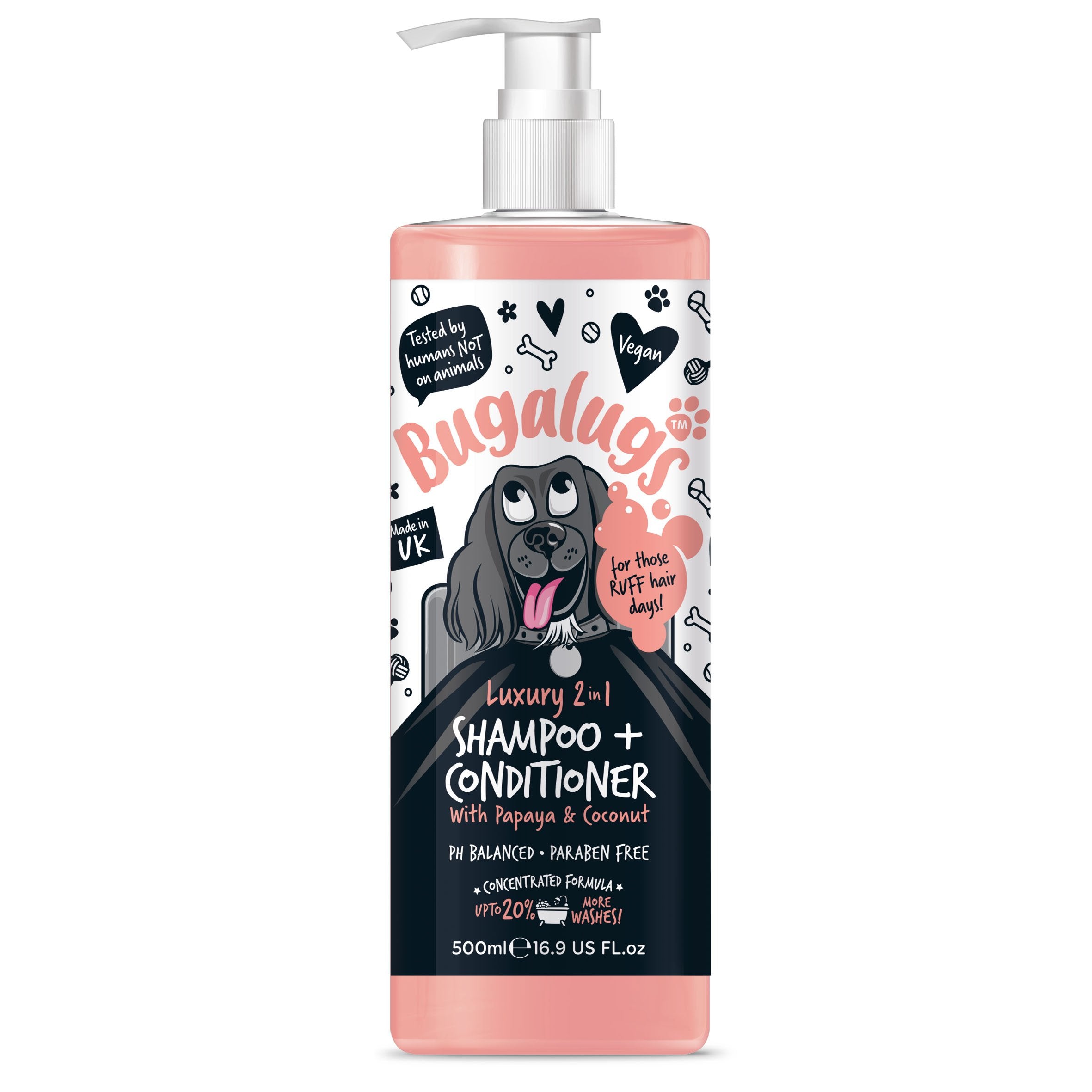 Bugalugs Luxury 2 In 1 Papaya & Coconut Dog Shampoo & Conditioner 500ml (16.9 Fl Oz)