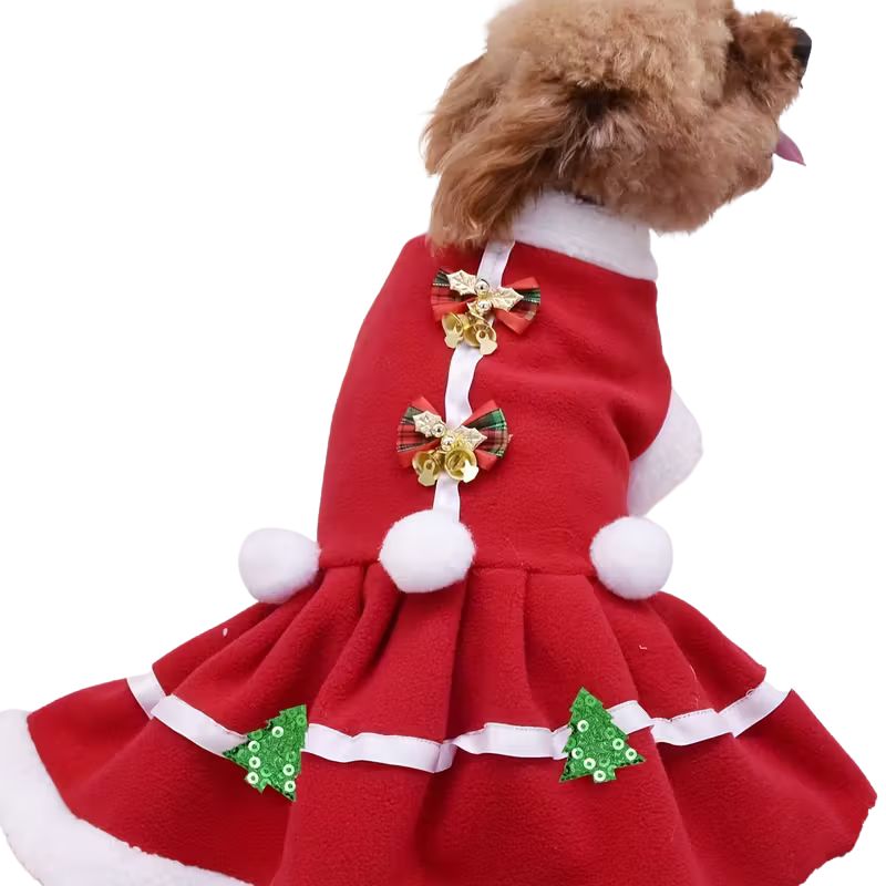 Pets Club Christmas Dog Dress with Fluffy - Winter Outfit -Small