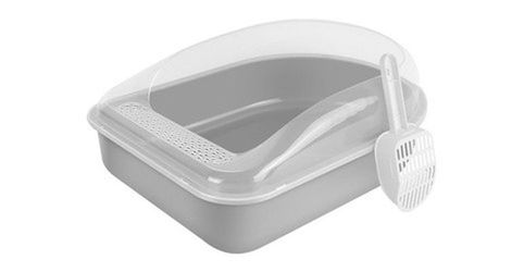 Petbroo Transparent Semi Enclosed Litter Box Small Gray