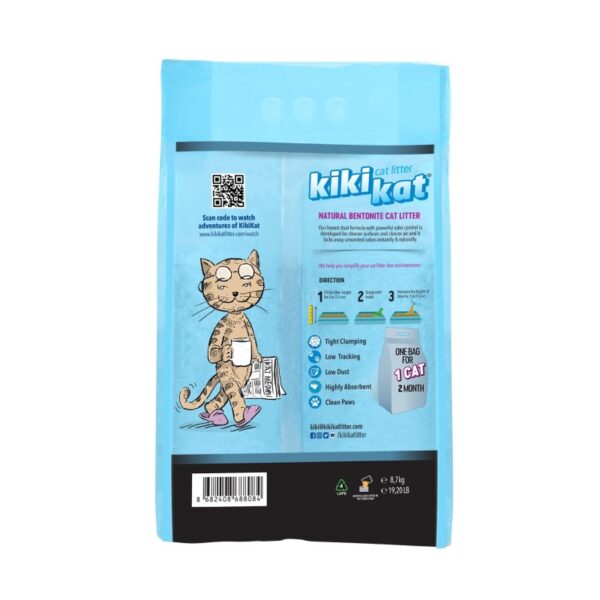 Kiki Kat White Bentonite Clumping Cat litter – Activated Carbon – 10L (8.7 KG)