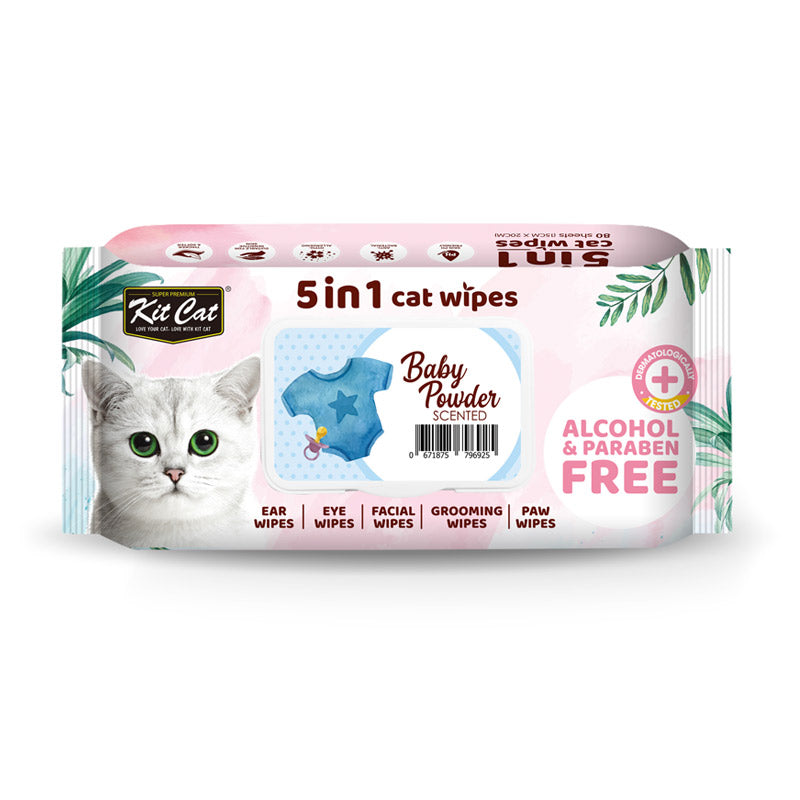 Kit Cat 5-in-1 Cat Wipes BABY POWDER