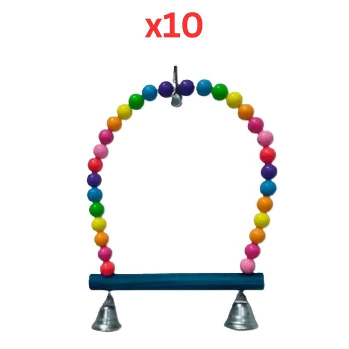 PETS CLUB PLASTIC AND WOODEN BIRD TOY WITH BEEDS & BELL H-20 CM, W- 17 CM