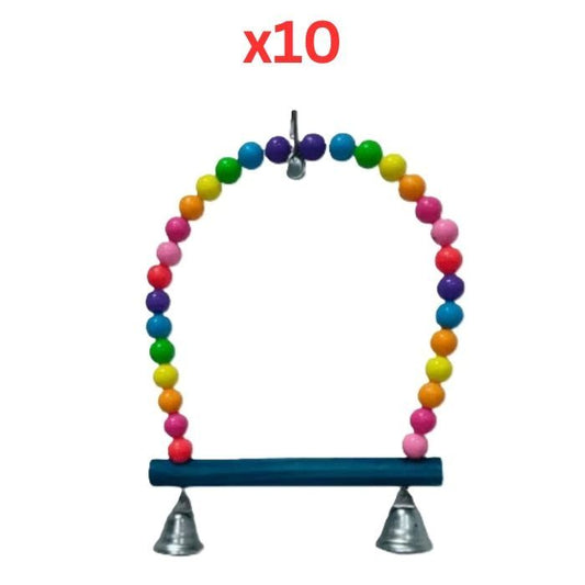 PETS CLUB PLASTIC AND WOODEN BIRD TOY WITH BEEDS & BELL H-20 CM, W- 17 CM