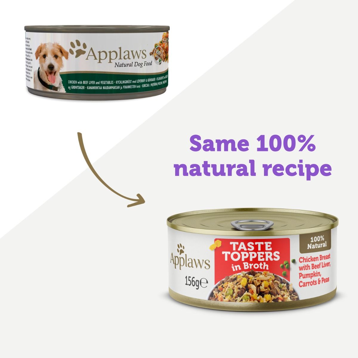 Applaws Topper in Broth Chicken with Beef Dog Tin 156g