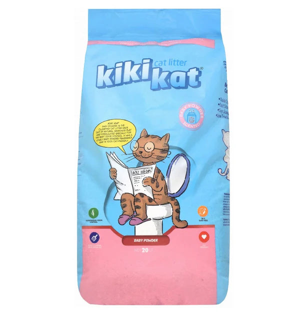 Kiki Kat White Bentonite Clumping Cat Litter – Baby Powder-20 L (17.4 Kg)